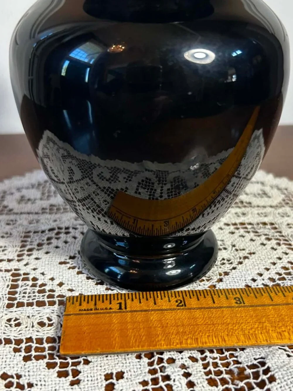 Vintage Fenton Black Amethyst Glass Vase - Silver Poppies Hand Painted Signed